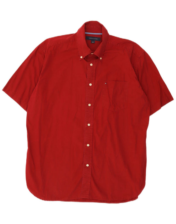 Tommy Hilfiger Mens Short Sleeve Shirt Medium Red Cotton Classic