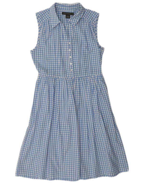 French Connection Dame Ærmeløs A-Line Kjole UK 10 Small Blue Gingham