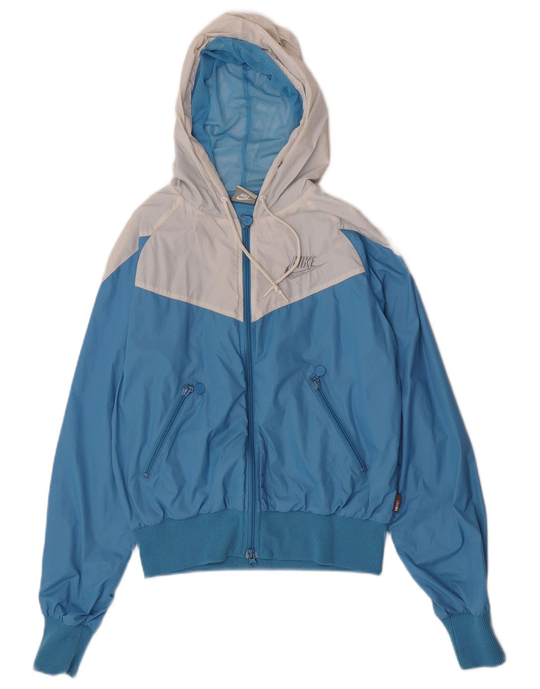 Nike Womens Hooded Rain Jacket UK 10/12 Medium Blue Colourblock Nylon