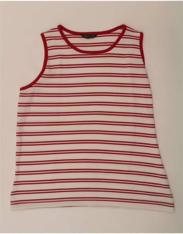 Marks & Spencer Womens Vest Top UK 16 Large Red Striped Cotton