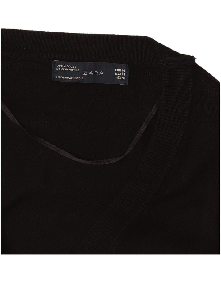 Zara Womens Longline Cardigan Sweater UK 14 Medium Black Viscose