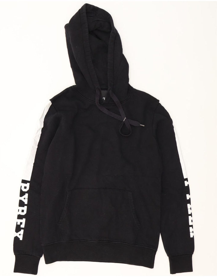 Pyrex Mens Graphic Hoodie Jumper Small Black Colourblock Cotton