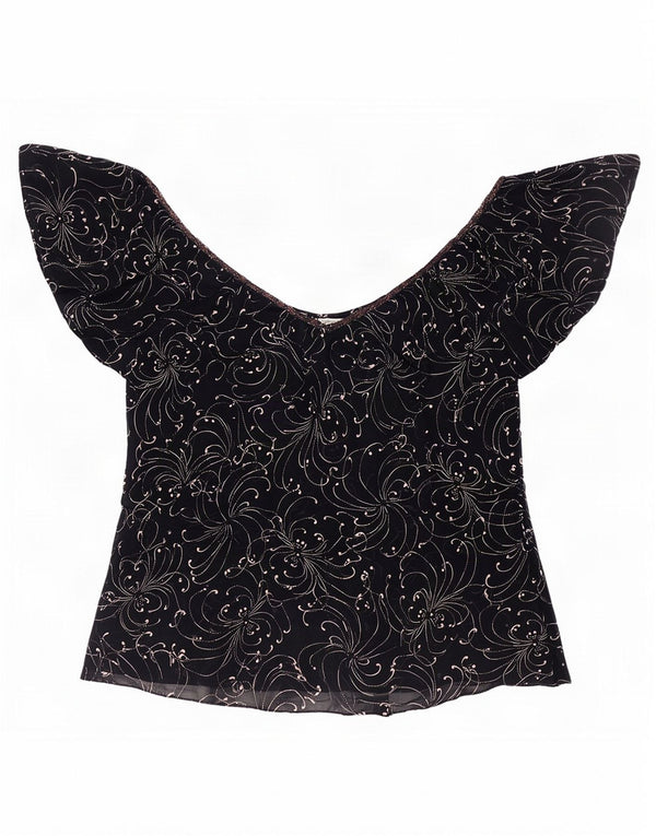 Marks & Spencer Womens Off Shoulder Top UK 20 2XL Navy Blue Floral Viscose