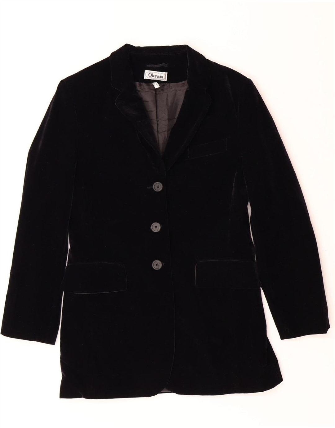 OKTAVIA Womens 3 Button Velour Blazer Jacket UK 12 Medium Black