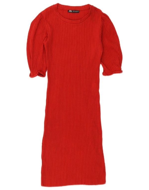 Zara Damen Pulloverkleid mit kurzen Ärmeln, Gr. 8, Rot