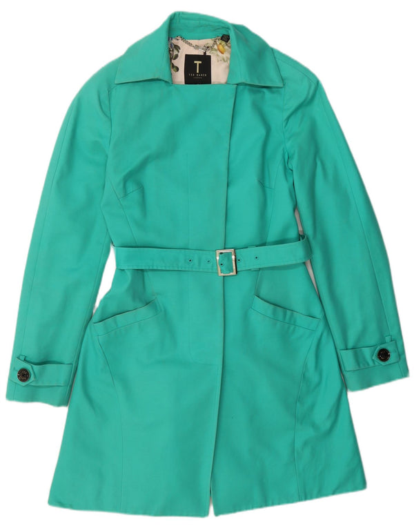 Ted Baker Womens Trench Coat Size 2 Small Green Cotton