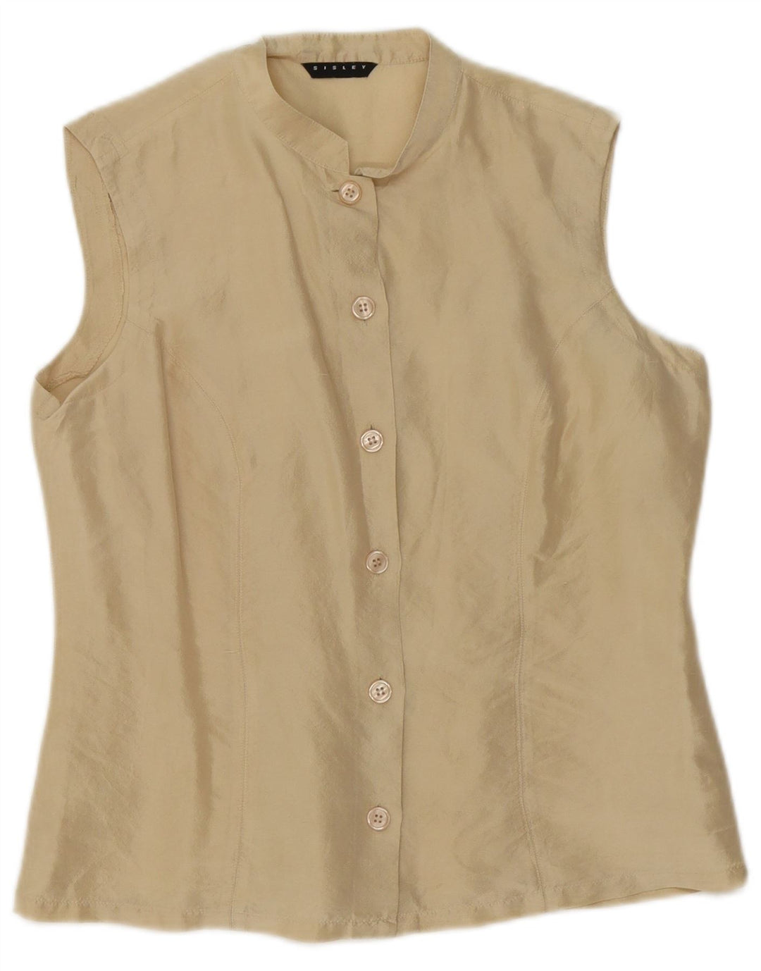 Sisley Womens Sleeveless Shirt Blouse UK 14 Medium Beige Silk