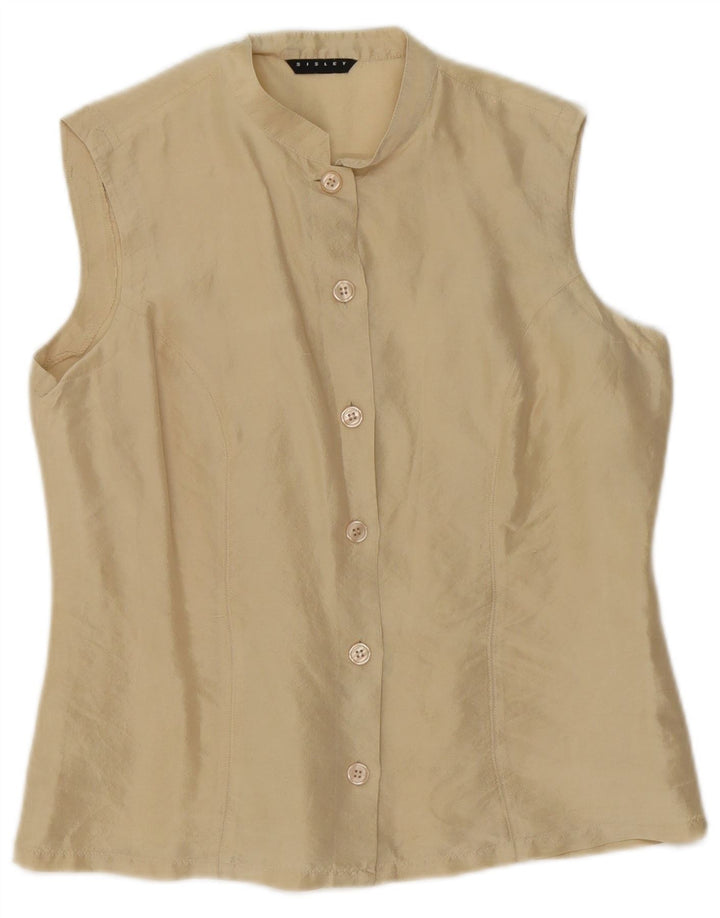 Sisley Womens Sleeveless Shirt Blouse UK 14 Medium Beige Silk