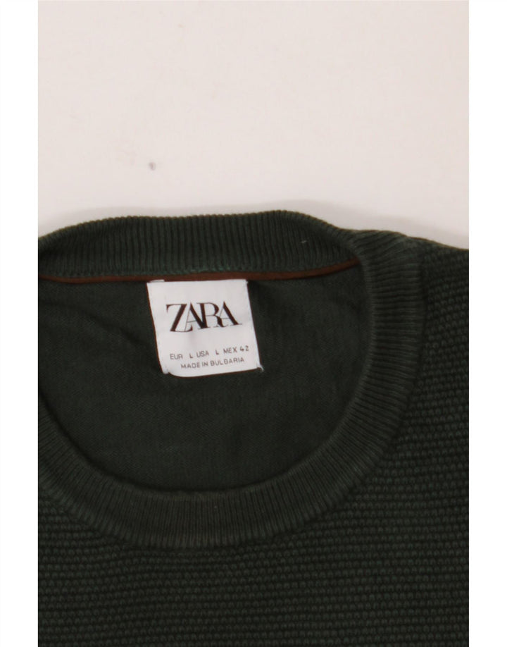 ZARA Mens Crew Neck Jumper Sweater Large Green