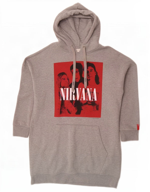 Replay Womens Nirvana Graphic Hoodie Dress UK 10 Small Grey Flecked