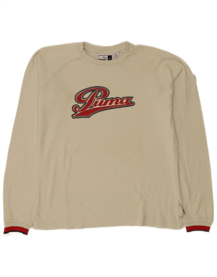 Puma Herren Graphic Top Langarm Small Weiß Baumwolle