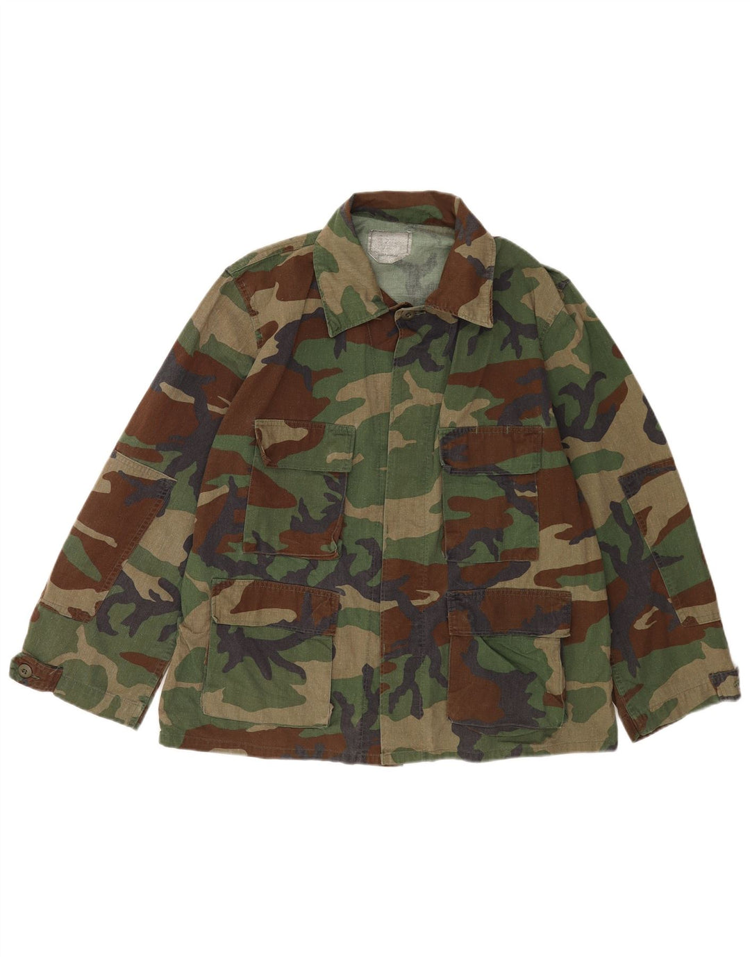 Vintage Mens Military Shirt Medium Khaki Camouflage