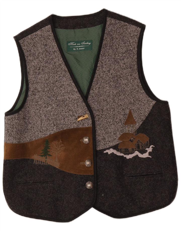 Vintage grafisk vest til kvinder IT 42 Medium Grey Colourblock Uld