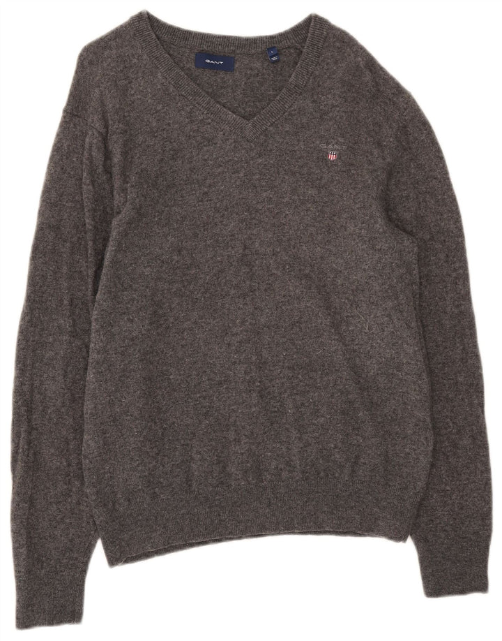 Maglione maglione con scollo a V da donna Gant UK 16 grande lana grigia