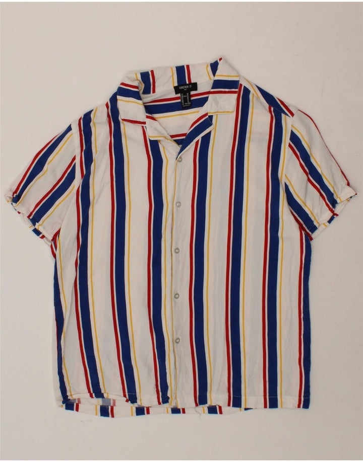 FOREVER 21 Mens Short Sleeve Shirt Medium Navy Blue Striped Cotton Vintage Forever 21 and Second-Hand Forever 21 from Messina Hembry 