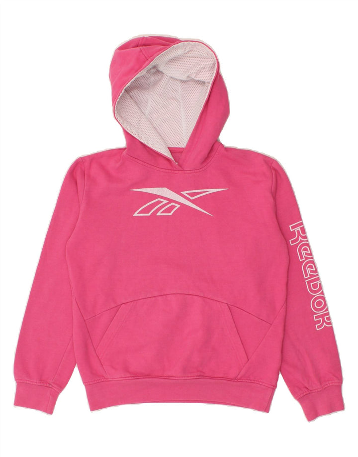REEBOK Girls Graphic Hoodie Jumper 15-16 Years Pink Cotton Vintage Reebok and Second-Hand Reebok from Messina Hembry 