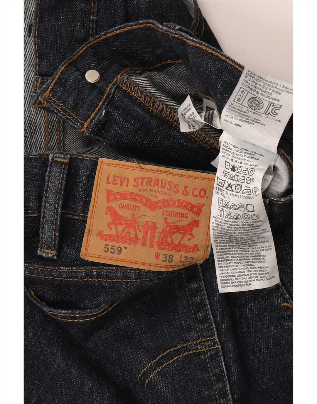 Levi's Mens 559 Straight Jeans W38 L32 Navy Blue Cotton