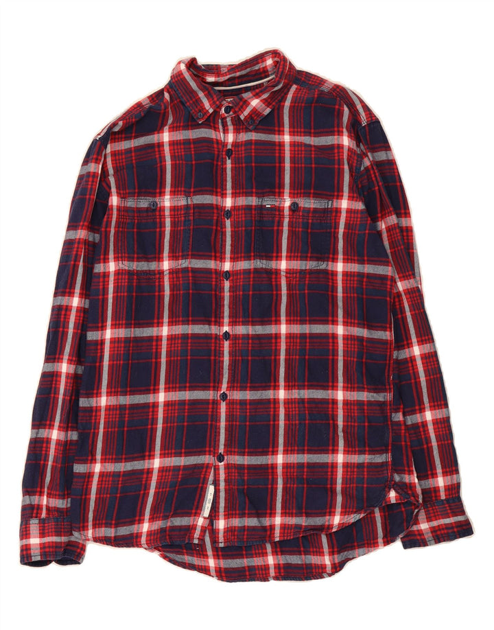 TOMMY HILFIGER Mens Flannel Shirt Large Red Check Cotton Vintage Tommy Hilfiger and Second-Hand Tommy Hilfiger from Messina Hembry 