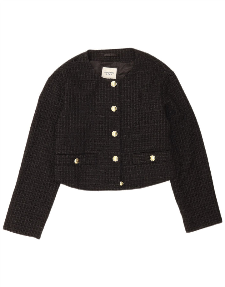 Abercrombie & Fitch Womens Crop Blazer Jacket UK 10 Small Black Check