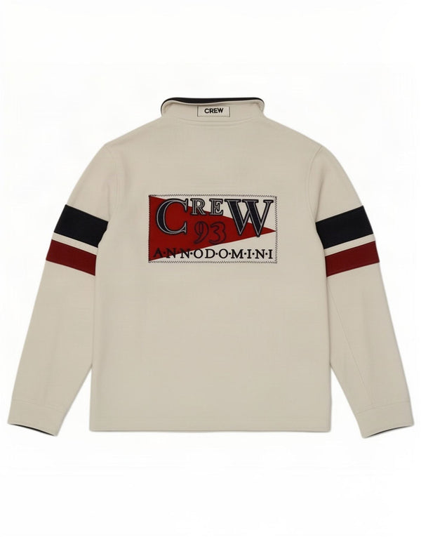 Crew Clothing Felpa da uomo con collo con zip grafica Maglione a righe bianche medie