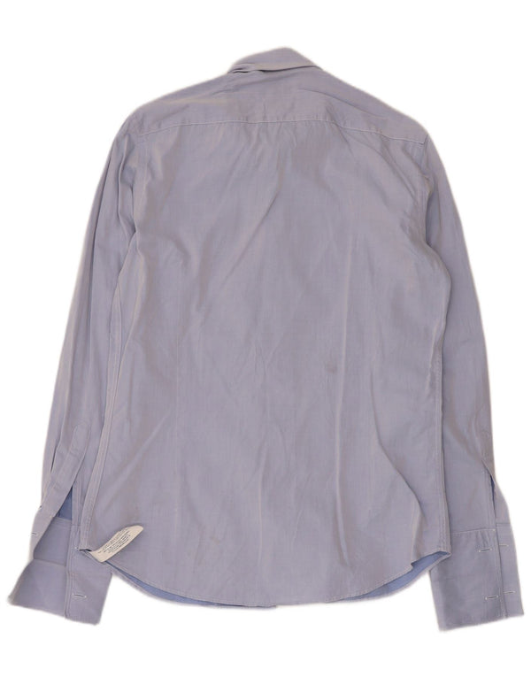 Massimo Dutti Mens Slim Fit Formal Shirt Size 40 15 3/4 Medium Blue Cotton