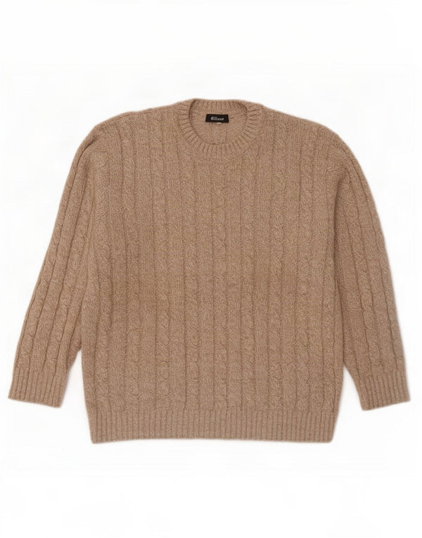 Lebole Herren-Pullover mit Rundhalsausschnitt, IT 50, mittelbeige gesprenkelte Wolle