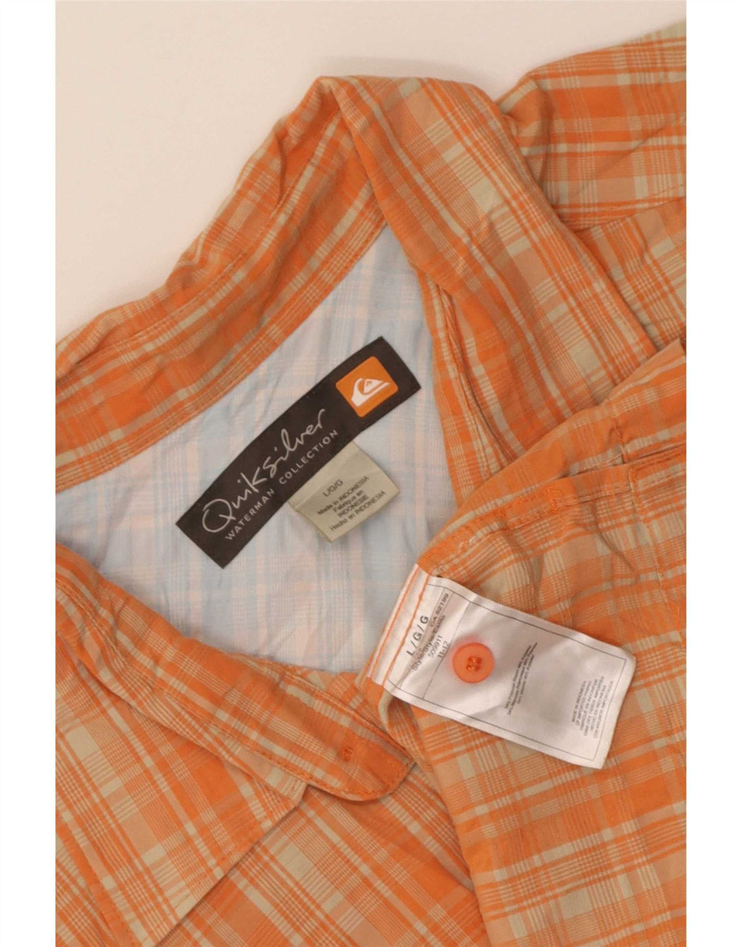 Quiksilver Mens Short Sleeve Shirt Large Orange Check Rayon