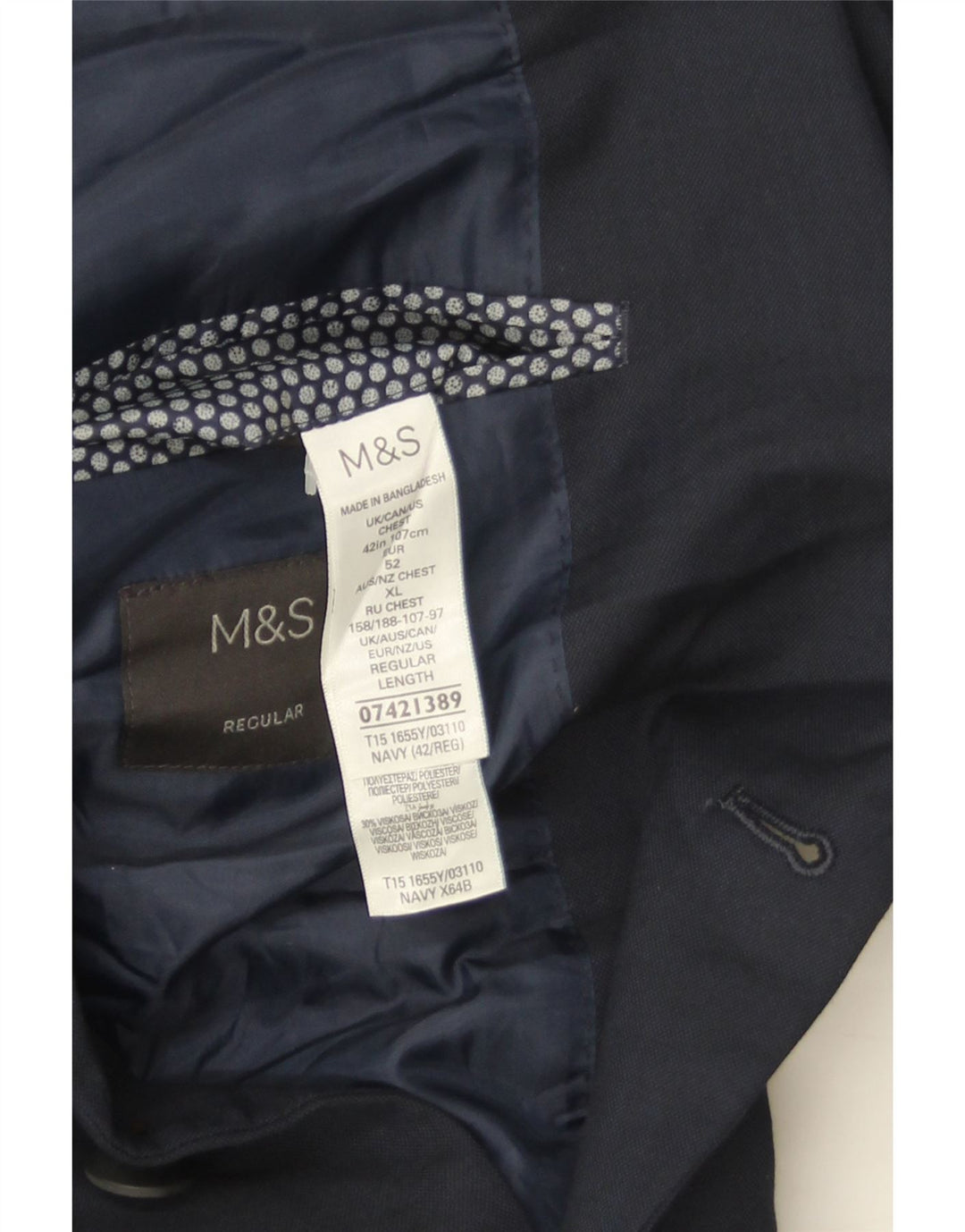 Marks & Spencer Mens 2 Button Blazer Jacket UK 42 Large Navy Blue