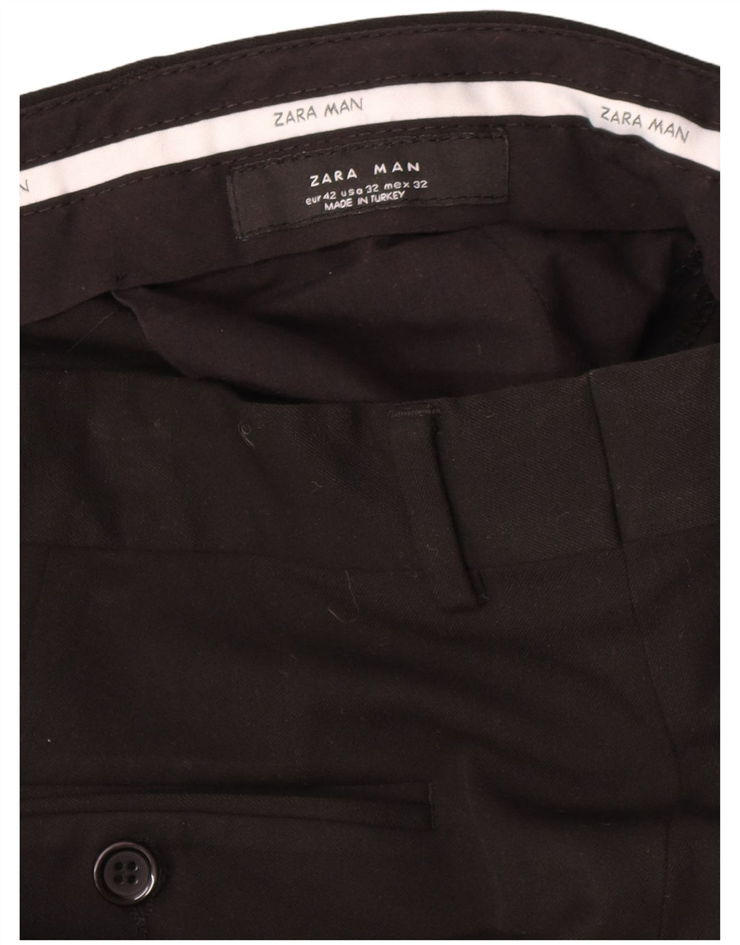 Zara Mens Straight Suit Trousers EU 42 Large W34 L34 Black Polyester