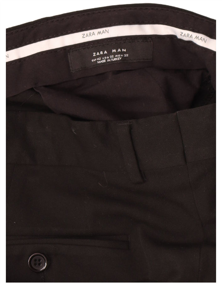 Zara Mens Straight Suit Trousers EU 42 Large W34 L34 Black Polyester