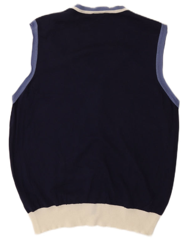 Brooksfield Mens Sleeveless Cardigan Sweater IT 54 XL Navy Blue Colourblock