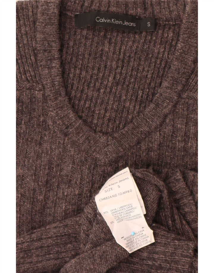 Calvin Klein Jeans Mens V-Neck Jumper Sweater Small Grey Flecked Wool