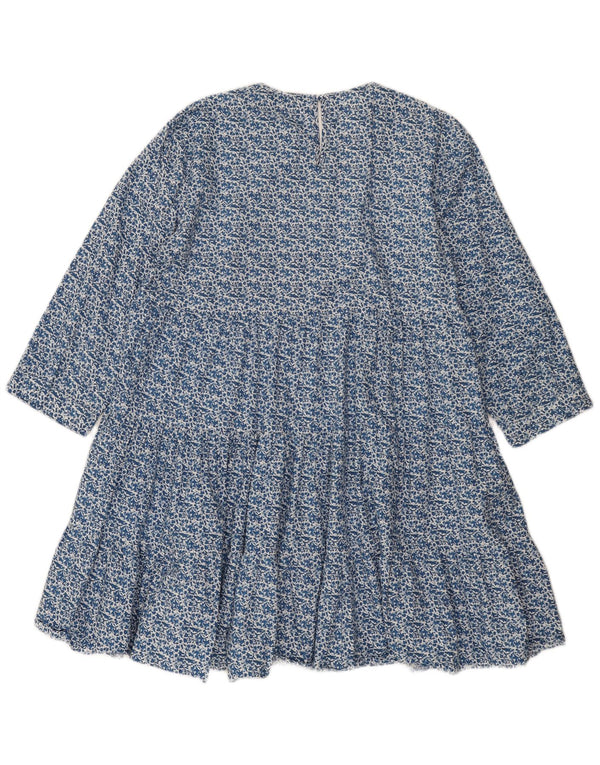 Zara Vestido Escalonado De Manga 3/4 para Mujer UK 40 XL Algodón Floral Azul
