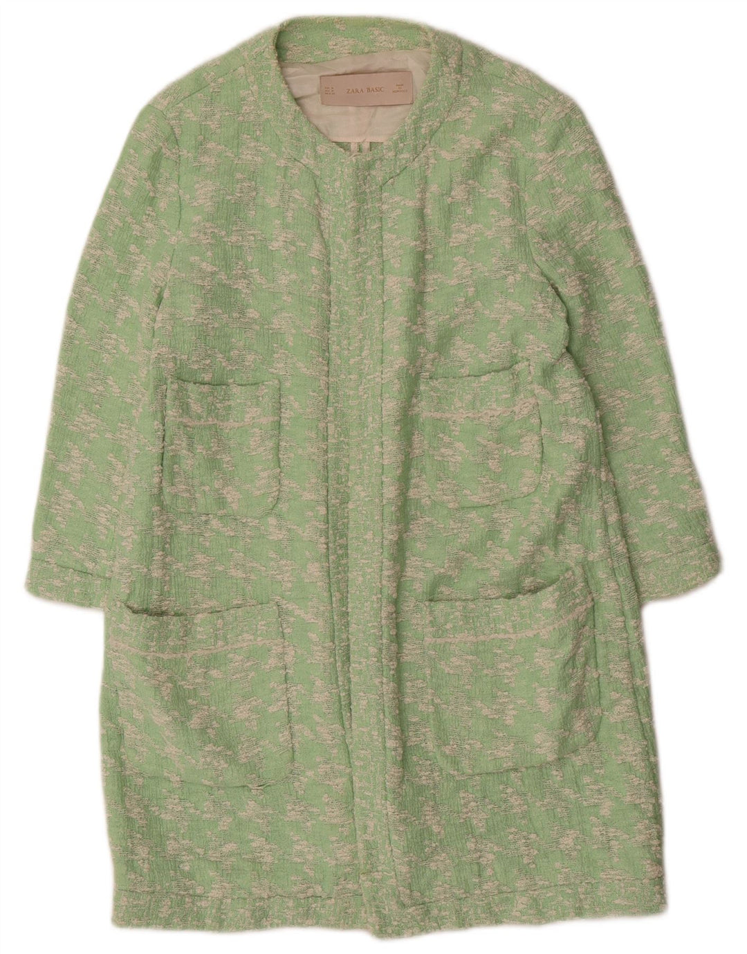Zara Womens Overcoat UK 14 Medium Green Houndstooth Cotton