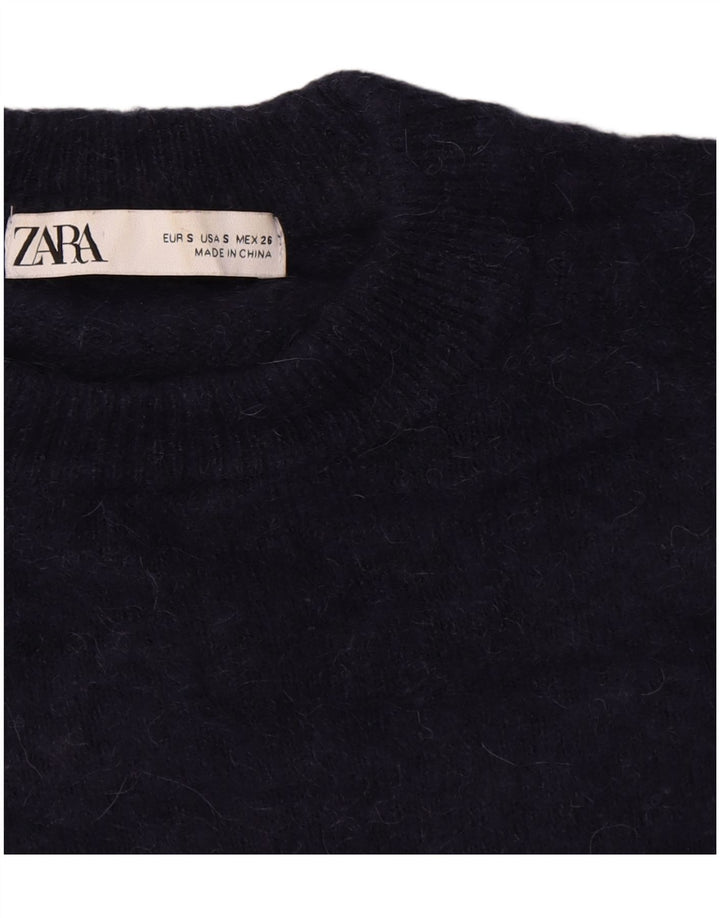 Zara Womens Oversized Crew Neck Jumper Sweater UK 10 Small Navy Blue