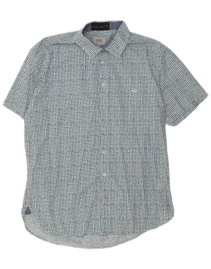 Camel Active Mens Short Sleeve Slim Fit Shirt Large Blue Spotted Cotton
