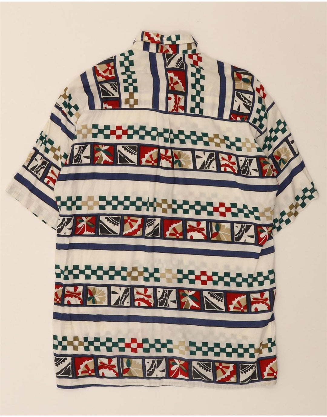 VINTAGE Mens Short Sleeve Shirt Small White Geometric