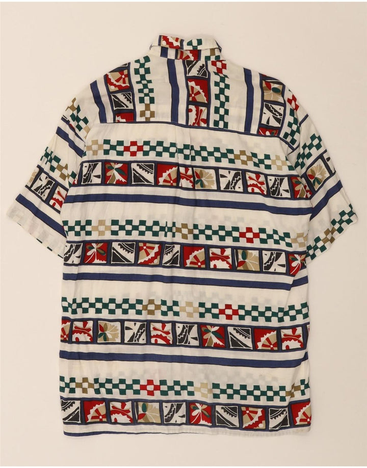 VINTAGE Mens Short Sleeve Shirt Small White Geometric