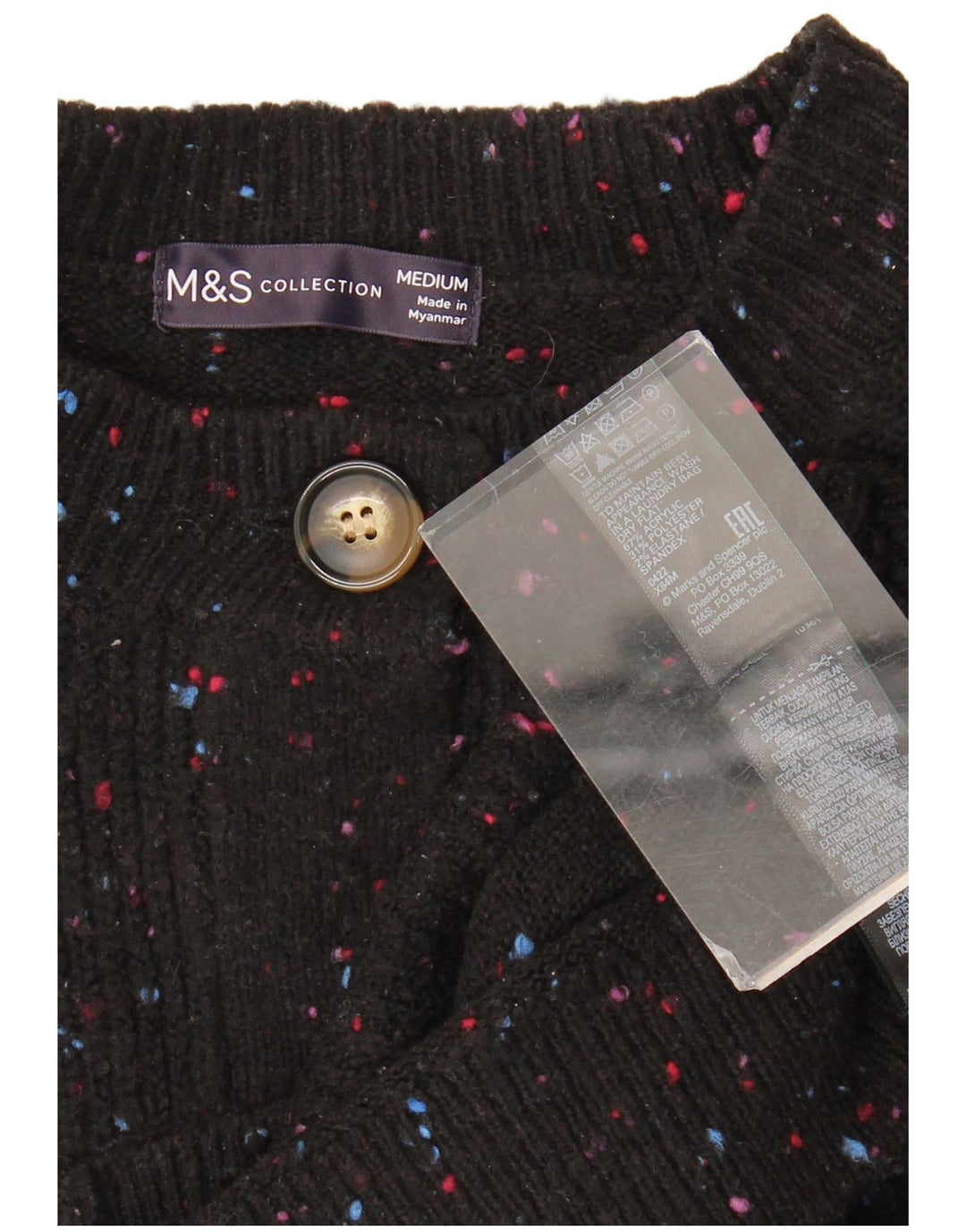 Marks & Spencer Womens Cardigan Sweater UK 14 Medium Black Flecked Acrylic