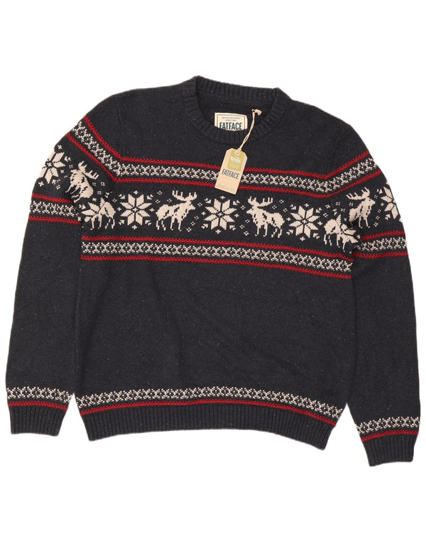 Fat Face Mens Regular Fit Crew Neck Jumper Sweater XL Navy Blue Fair Isle