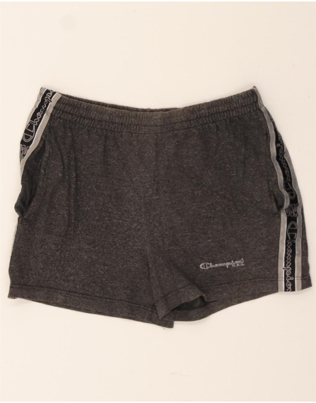 CHAMPION Womens Graphic Sport Shorts UK 14 Medium Grey Flecked Vintage Champion and Second-Hand Champion from Messina Hembry 