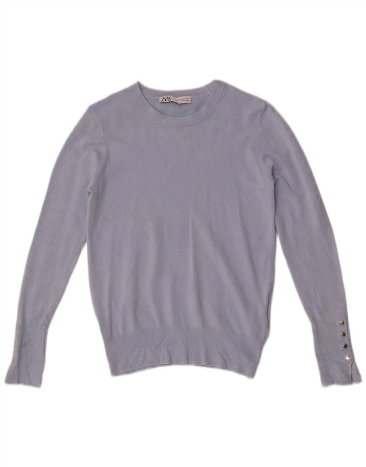 Zara Womens Boat Neck Jumper Sweater UK 12 Medium Blue Viscose