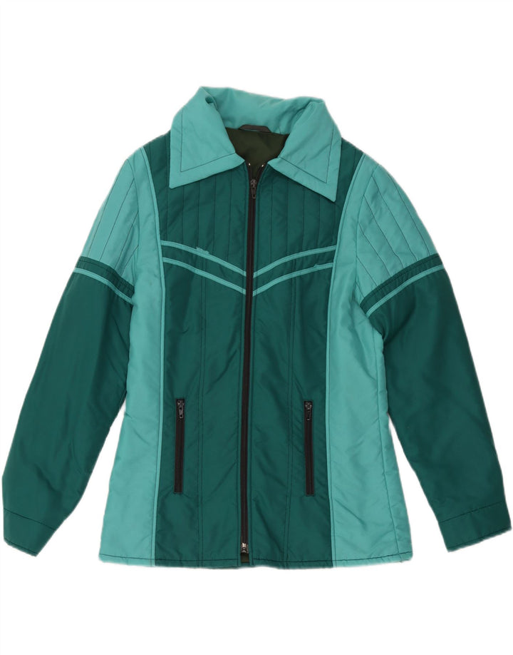 Vintage Womens Windbreaker Jacket UK 12 Medium Green Colourblock Polyester