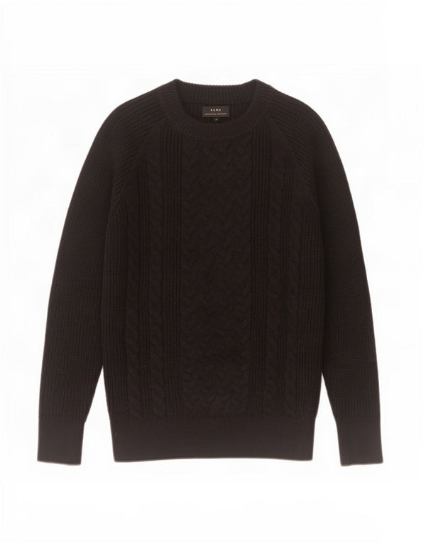 Zara Mens Boat Neck Jumper Sweater Medium Black Acrylic