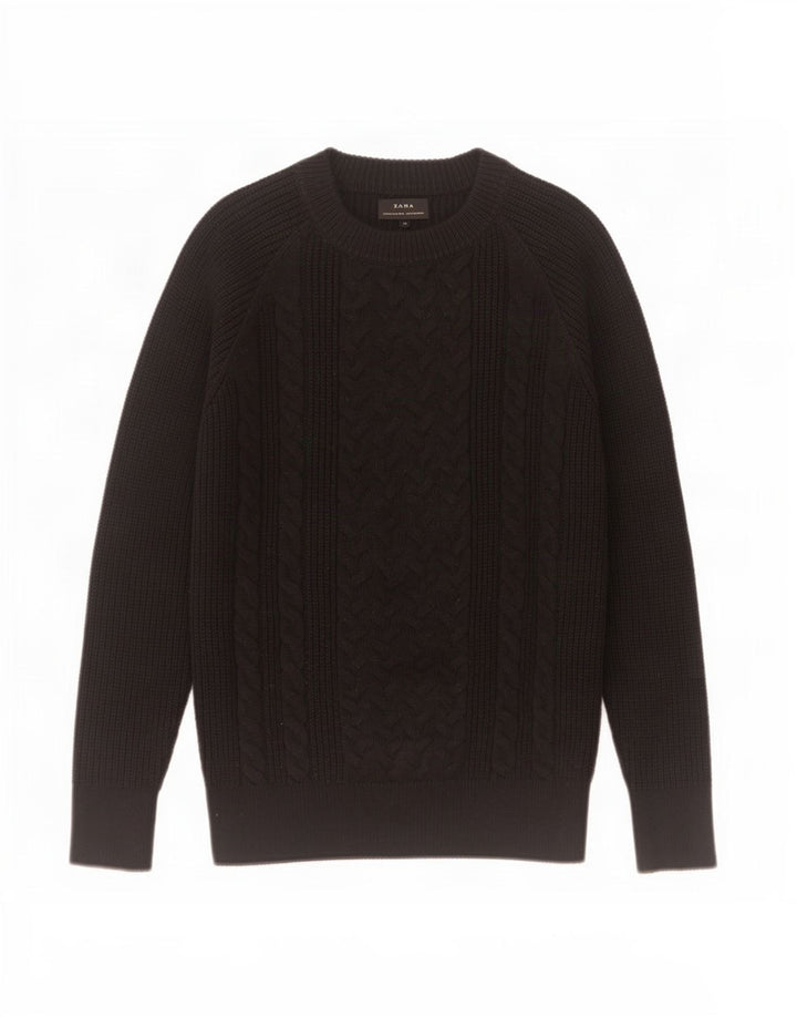 Zara Mens Boat Neck Jumper Sweater Medium Black Acrylic
