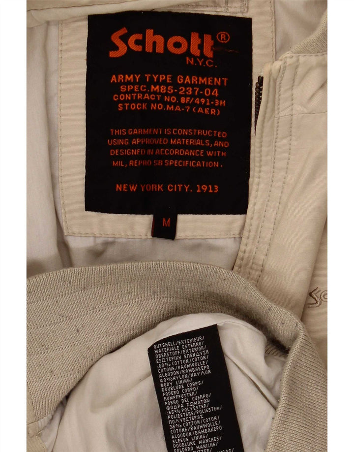 Schott Herre Military Bomber Jacket UK 38 Medium Beige Bomuld