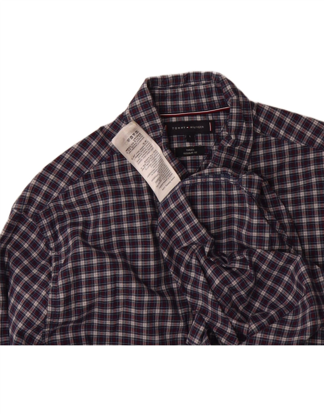 TOMMY HILFIGER Mens Regular Fit Shirt Large Navy Blue Check Cotton Vintage Tommy Hilfiger and Second-Hand Tommy Hilfiger from Messina Hembry 