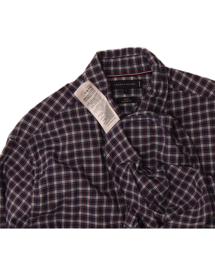 TOMMY HILFIGER Mens Regular Fit Shirt Large Navy Blue Check Cotton Vintage Tommy Hilfiger and Second-Hand Tommy Hilfiger from Messina Hembry 