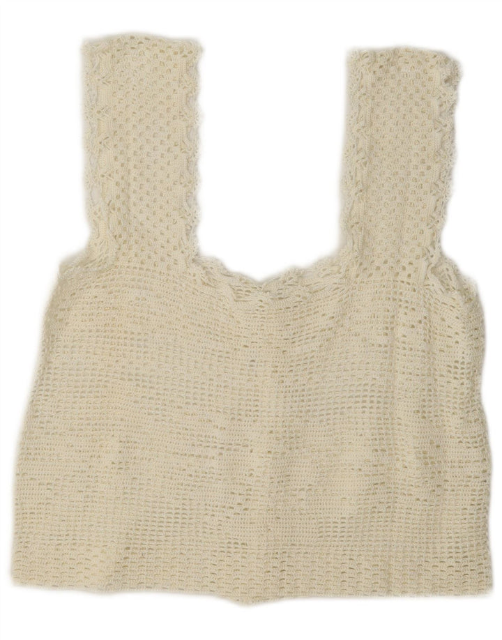 Vintage Womens Crochet Sleeveless Crop Top UK 12 Medium Off White