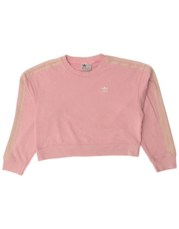 Adidas Damen Crop Oversized Sweatshirt Pullover UK 6 XS Rosa Baumwolle